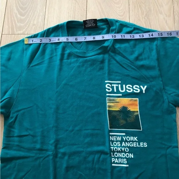 Vintage Stussy Teal Turquoise Sunset City T-shirt Size S - Picture 2 of 8